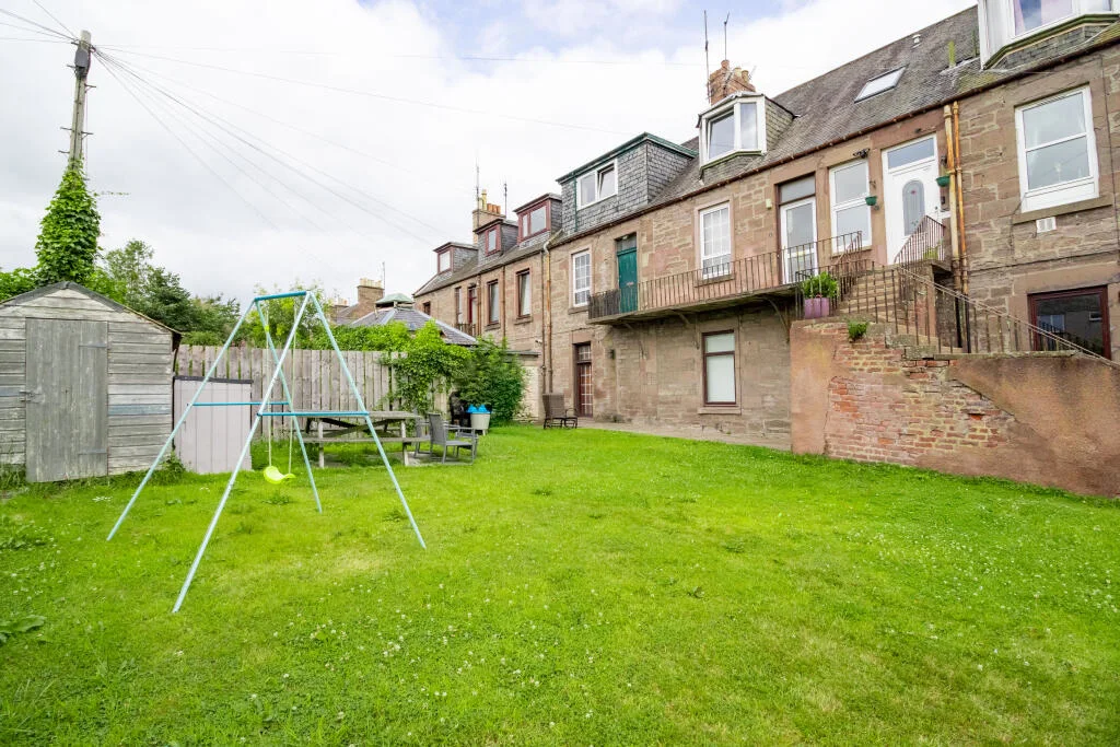 Rear exterior of the Southesk Street property and its shared garden in Brechin